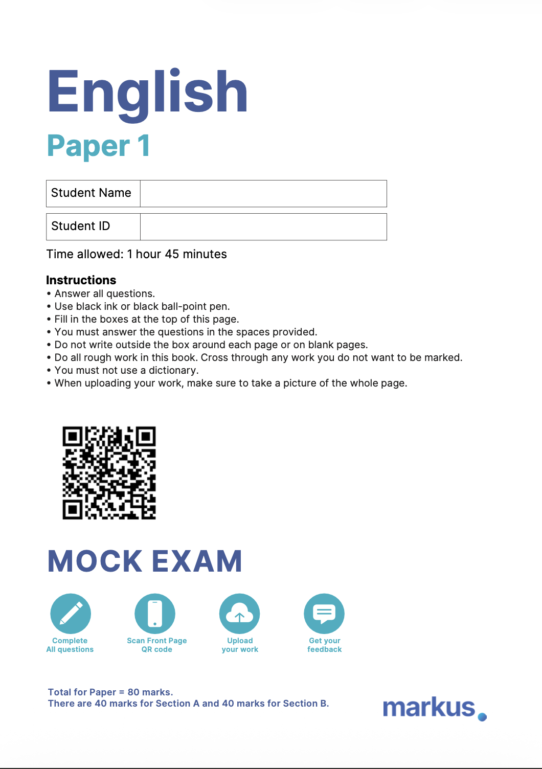 Exam front page